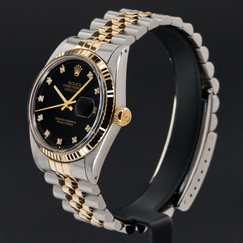 Rolex Datejust, 16013, 36mm, 1984, Two-Tone, Black Small Diamond dial, Fullset, 1y warranty