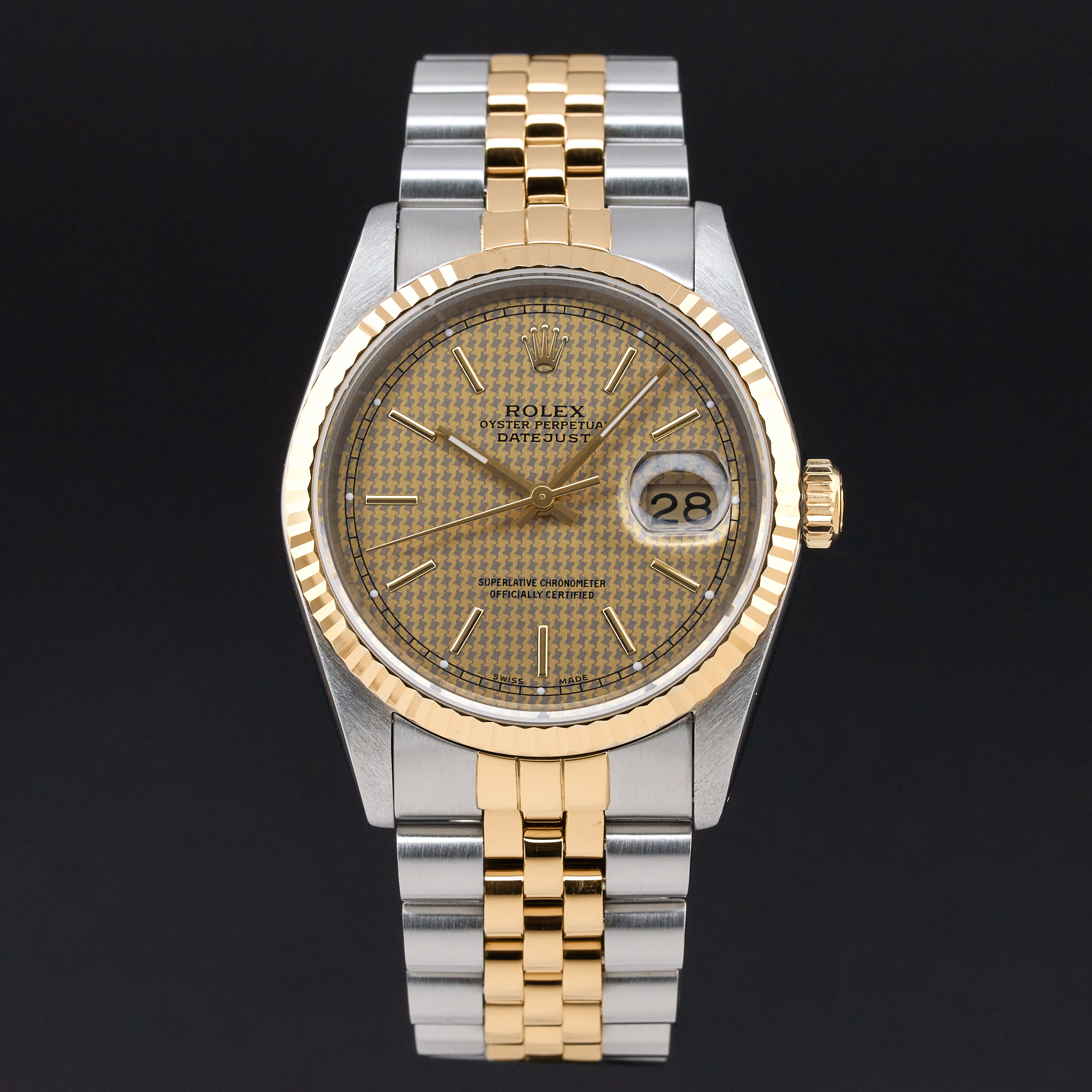 Rolex Datejust, 16233, 36mm, 1988, Two-Tone, Houndstooth dial, Fullset, 1y warranty