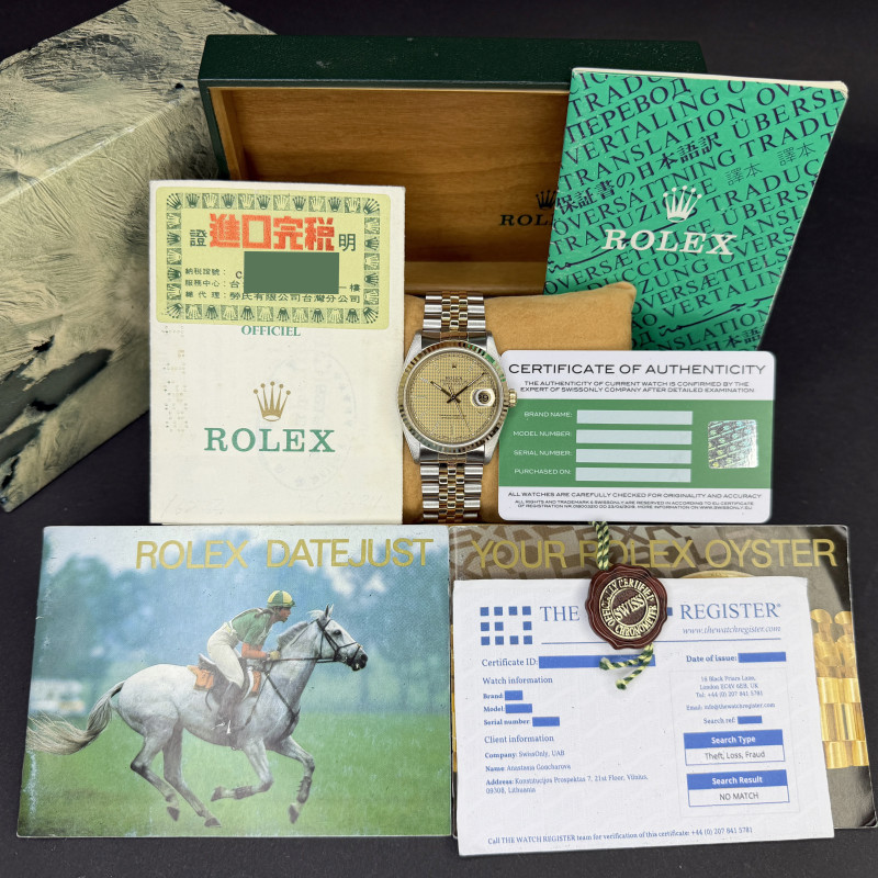 Rolex Datejust, 16233, 36mm, 1988, Two-Tone, Houndstooth dial, Fullset, 1y warranty