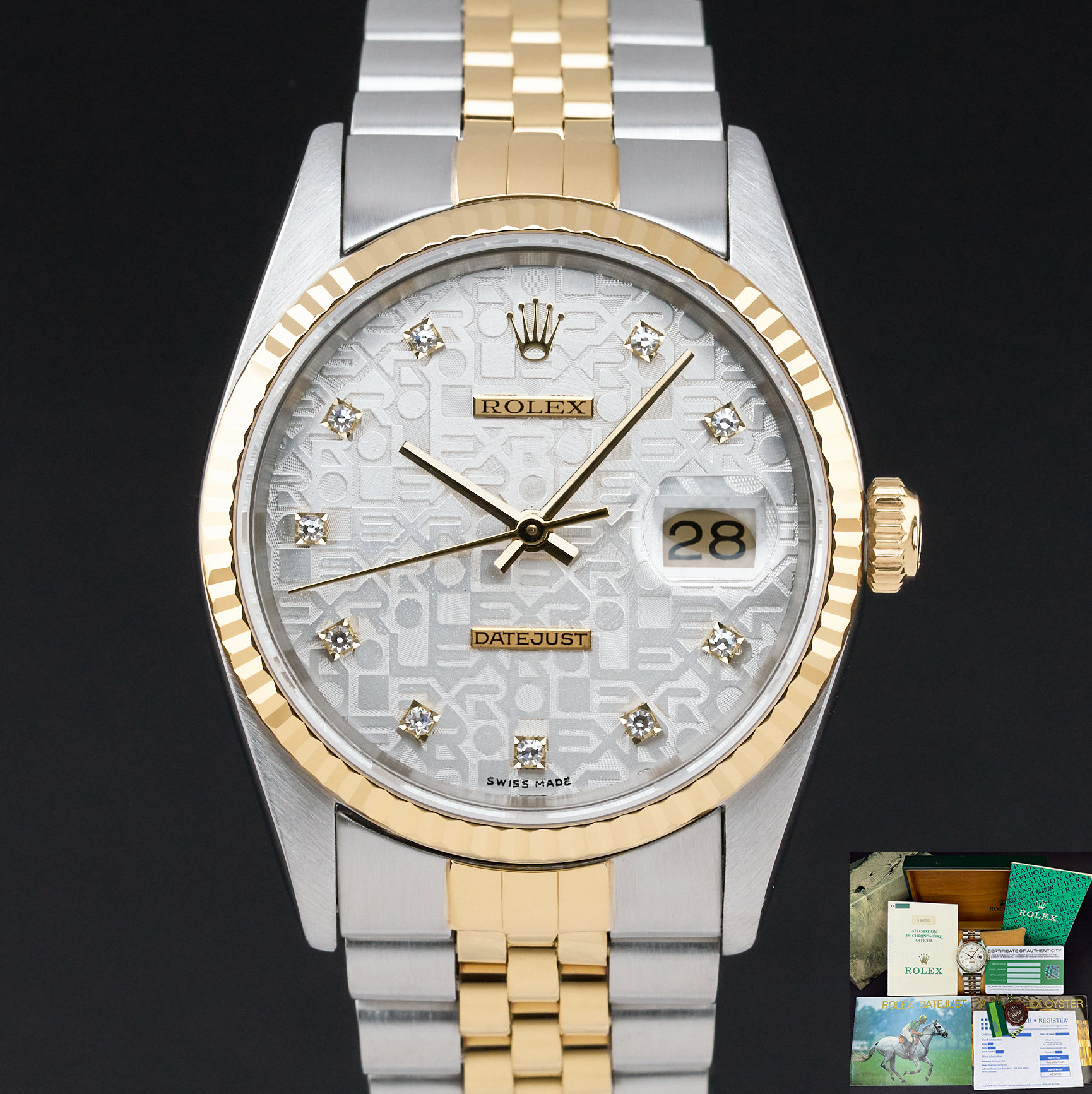 Rolex Datejust, 16233, 36mm, 1991, Two-Tone, Silver Jubilee Small Diamond dial, Fullset, 1y warranty