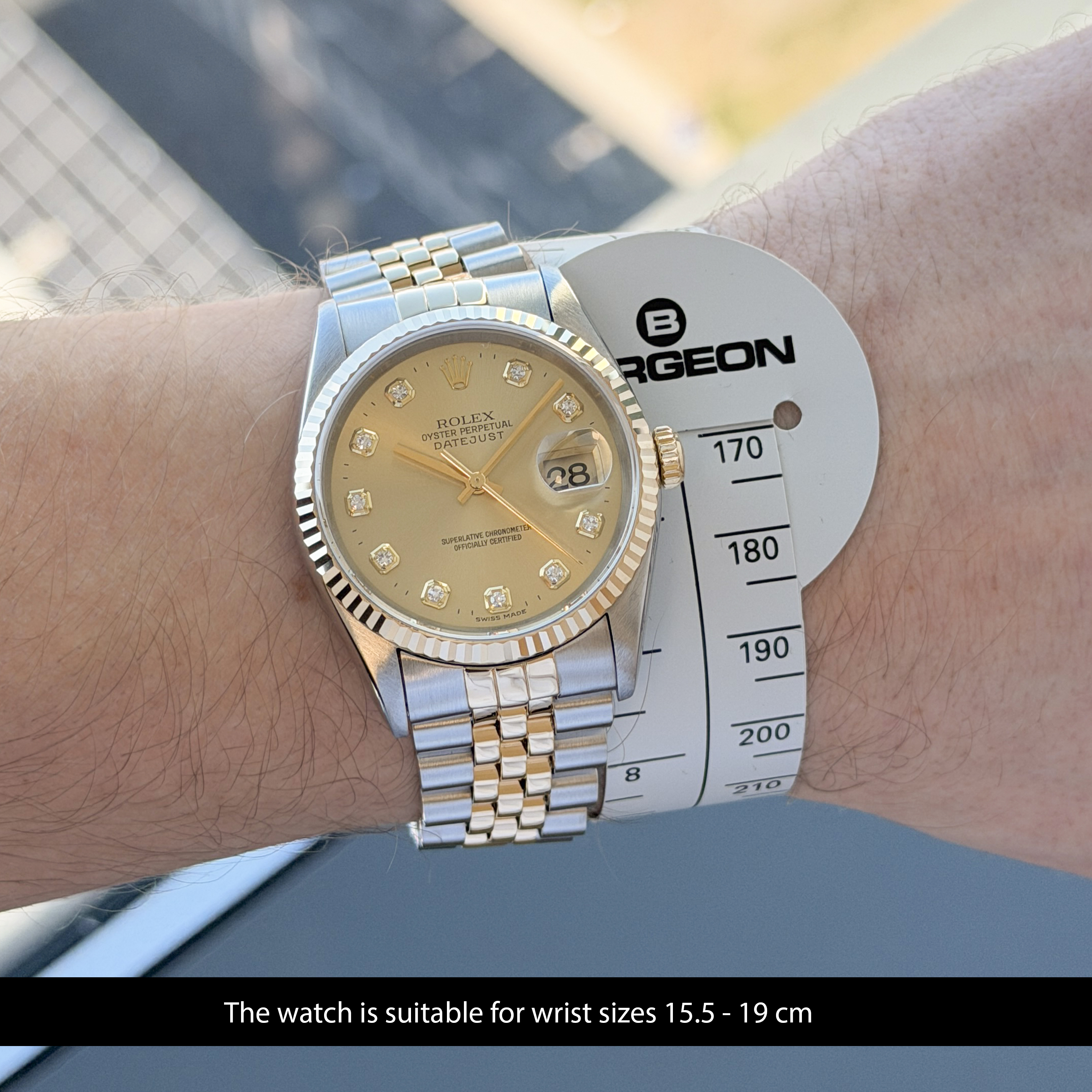 Rolex Datejust, 16233, 36mm, 1995, Two-Tone, Champagne Big Diamond dial, Fullset, 1y warranty