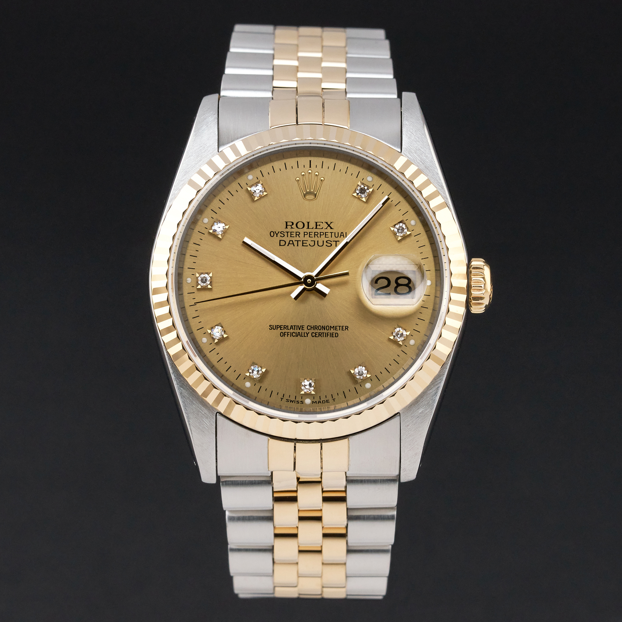 Rolex Datejust, 16233, 36mm, 1991, Two-Tone, Champagne Small Diamond dial, Fullset, 1y warranty