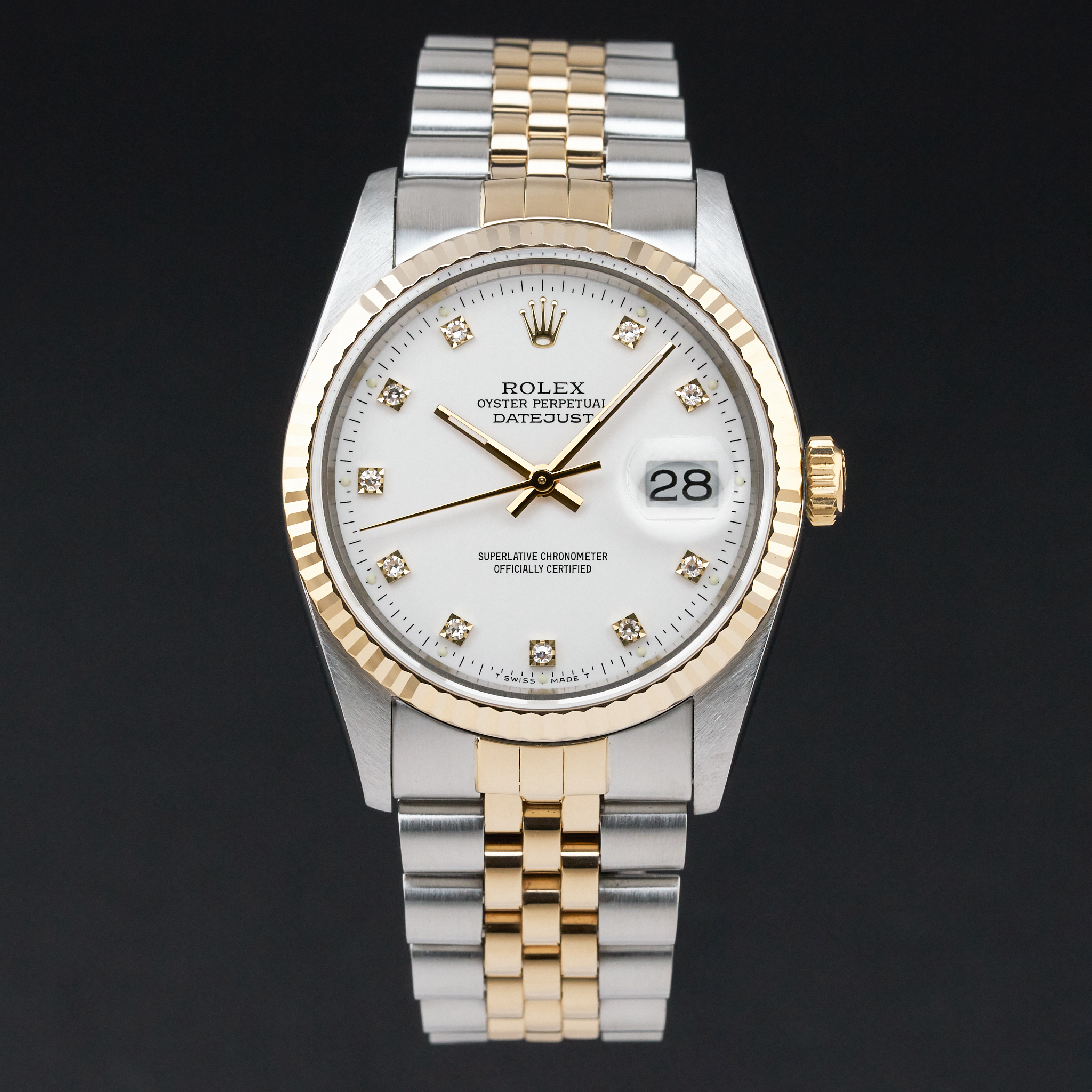 Rolex Datejust, 16233, 36mm, 1990, Two-Tone, White Small Diamond dial, Box, 1y warranty