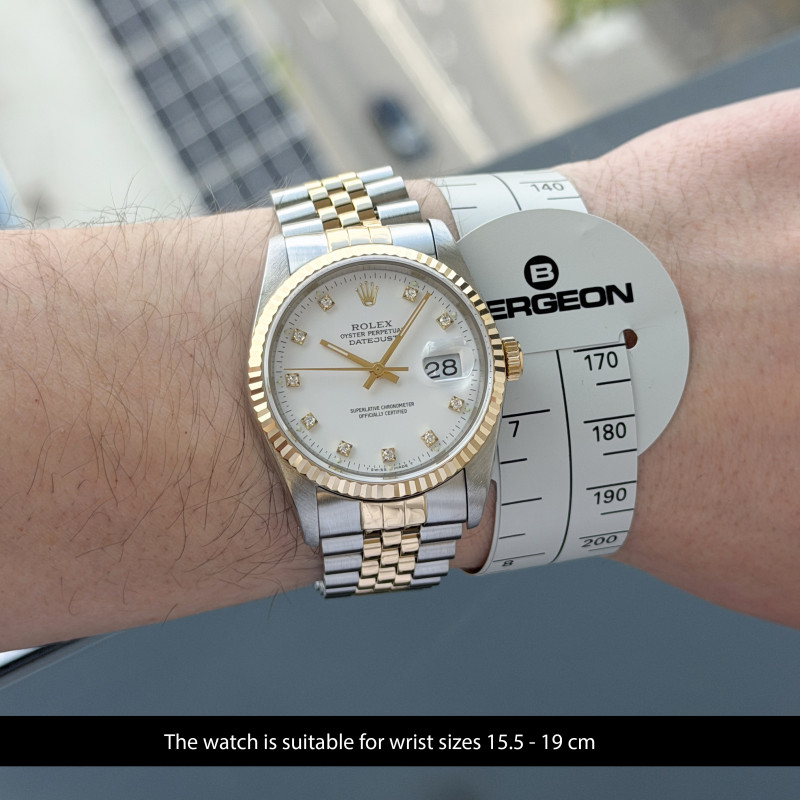 Rolex Datejust, 16233, 36mm, 1990, Two-Tone, White Small Diamond dial, Box, 1y warranty
