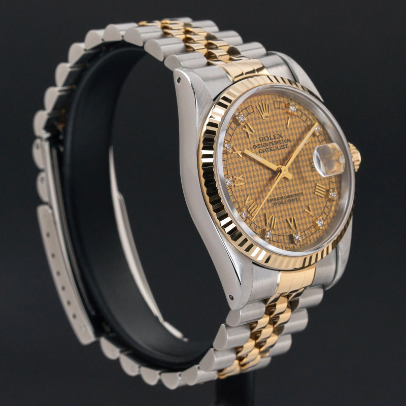 Rolex Datejust, 16233, 36mm, 1991, Two-Tone, Houndstooth Roman Small Diamond dial, Fullset, 1y warranty