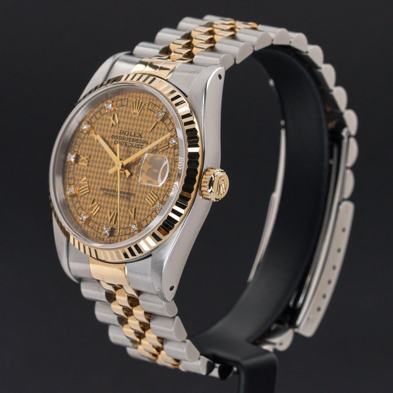 Rolex Datejust, 16233, 36mm, 1991, Two-Tone, Houndstooth Roman Small Diamond dial, Fullset, 1y warranty