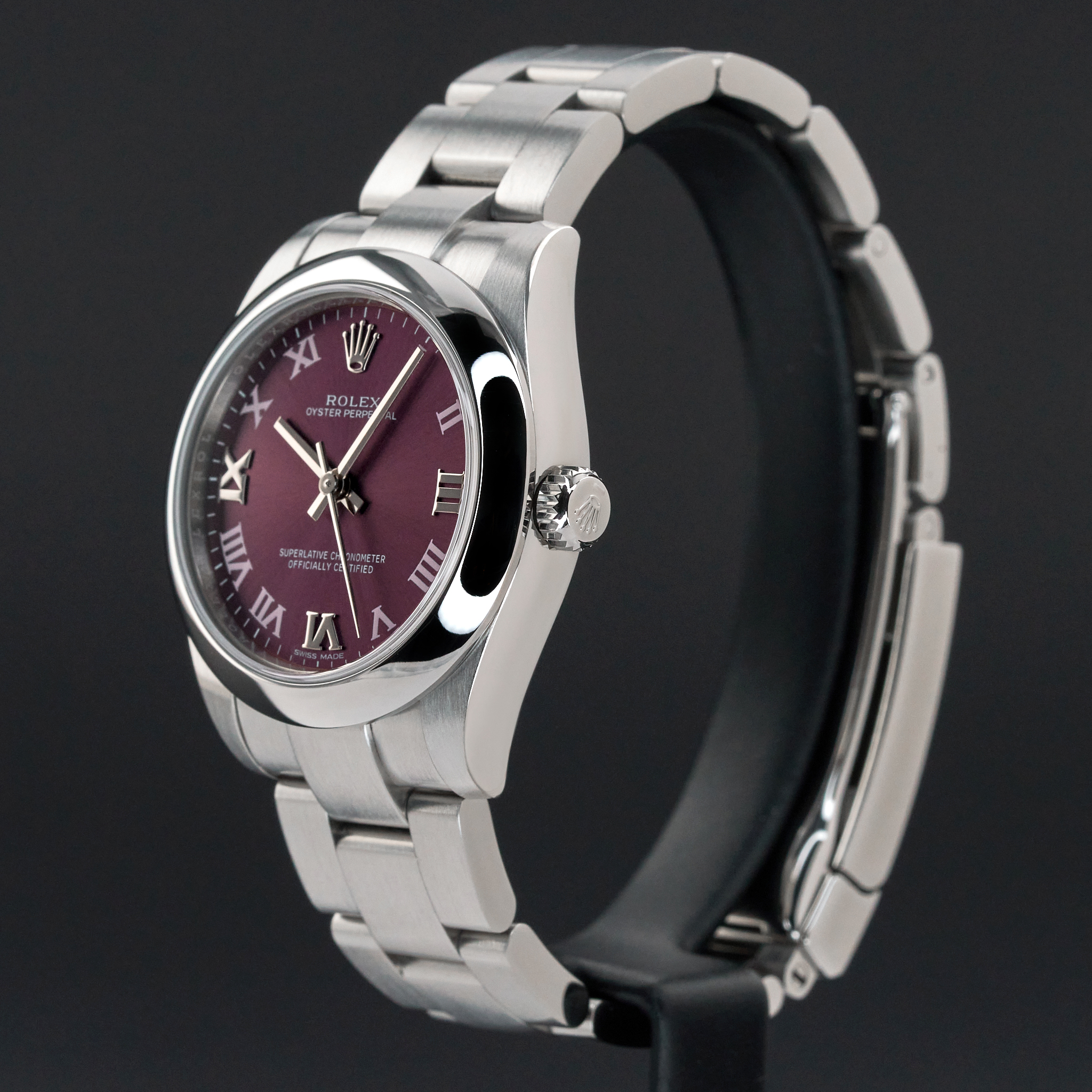 Rolex Oyster Perpetual, 177200, 31mm, 2015, Steel, Red Grape Roman dial, Fullset, 1y warranty