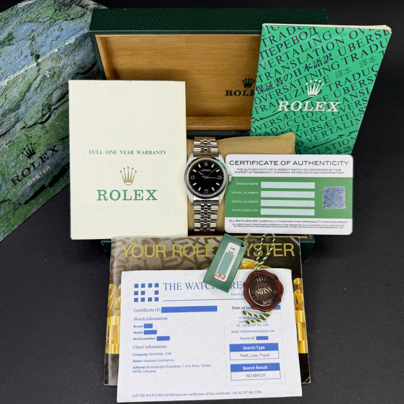 Rolex Oyster Perpetual, 67480, 31mm, 1996, Steel, Black Arabic dial, Fullset, 1y warranty
