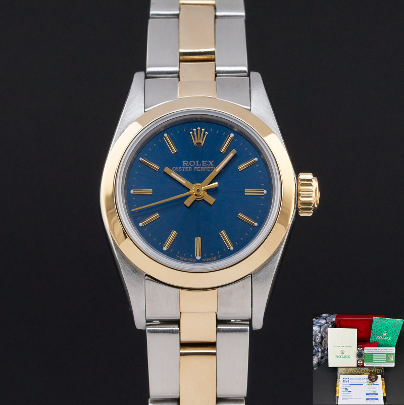 Rolex Oyster Perpetual Lady, 67183, 24mm, 1988, Two-Tone, Blue dial, Fullset, 1y warranty