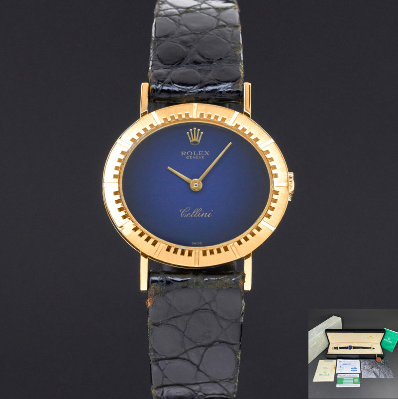 Rolex Cellini, 4081, 25mm, 1989, Yellow gold, Blue Vignette dial, Fullset, 1y warranty