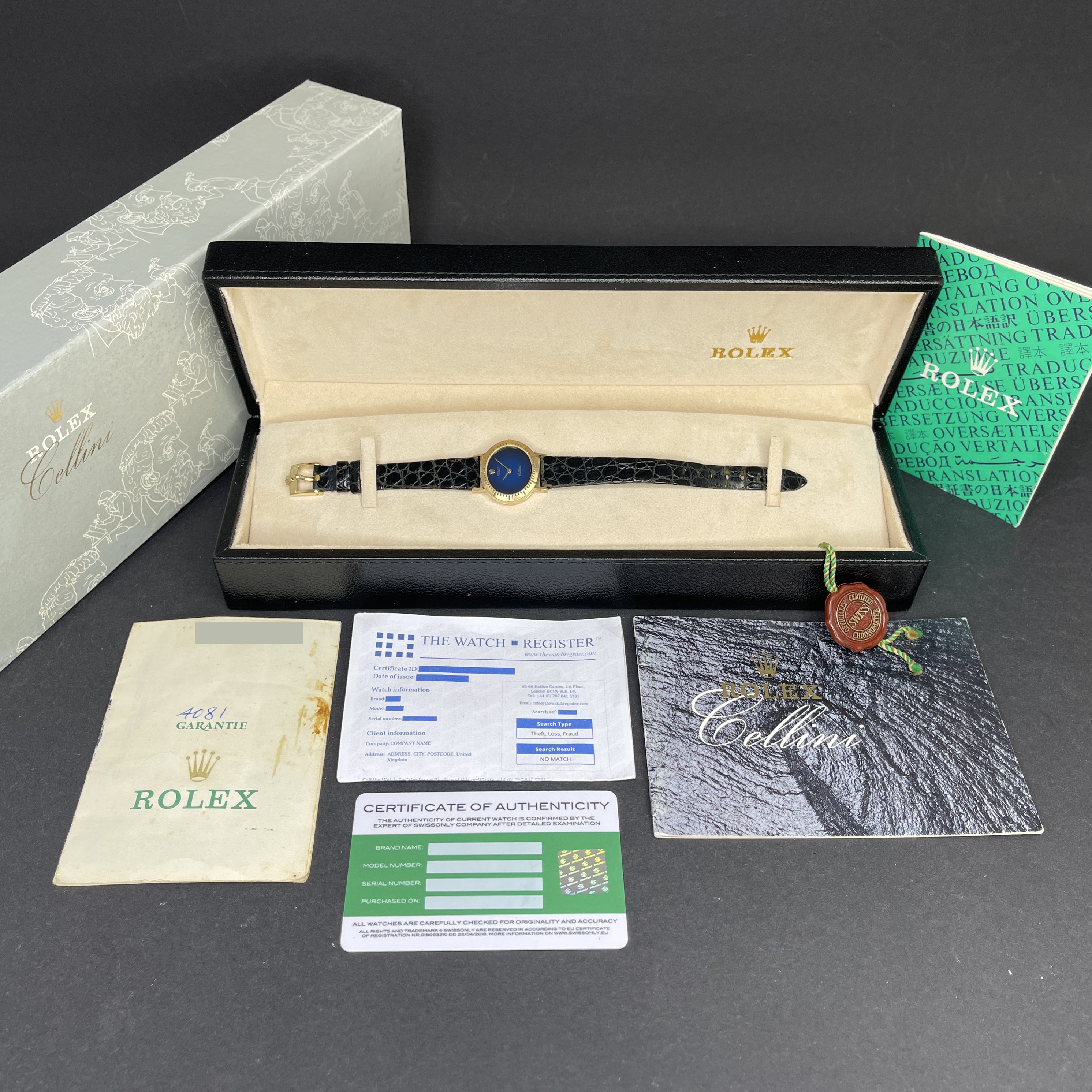 Rolex Cellini, 4081, 25mm, 1989, Yellow gold, Blue Vignette dial, Fullset, 1y warranty