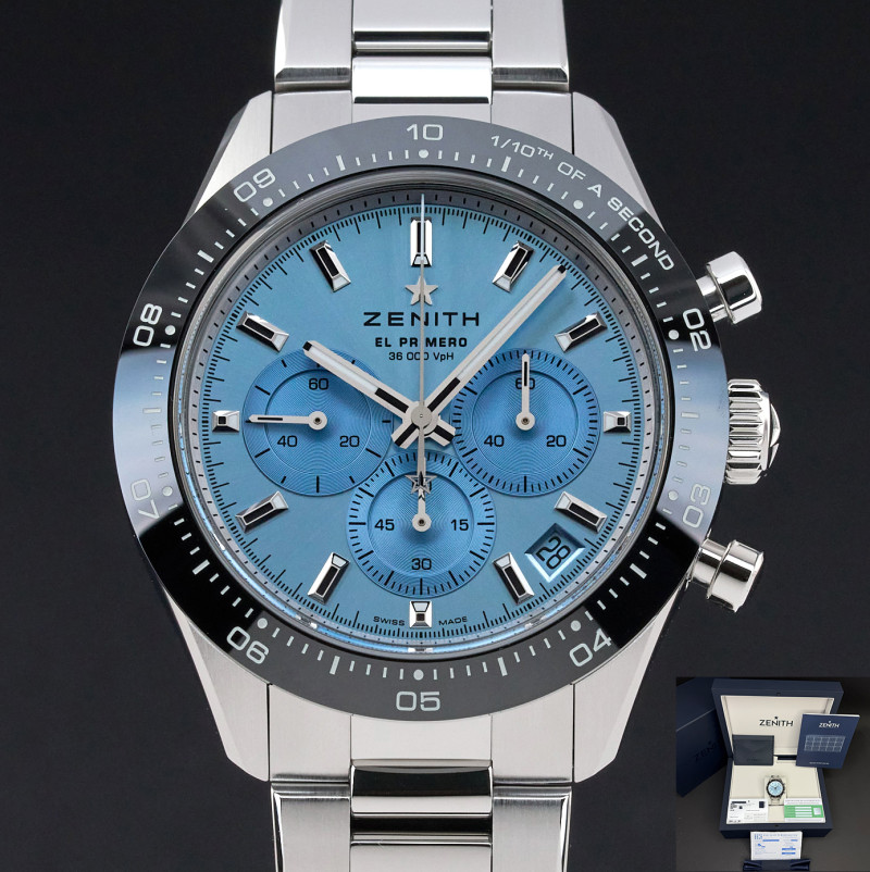 Zenith Chronomaster Sport Yoshida Special Edition, 03.3105.3600/52.M3100, 41mm, 2022, Steel, Ice Blue dial, Fullset, 1y warranty