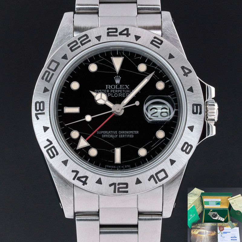 Rolex Explorer II, 40mm, 1984, 1y warranty, Fullset, ref. 16550, Steel, Rail Spider Black dial, Serviced