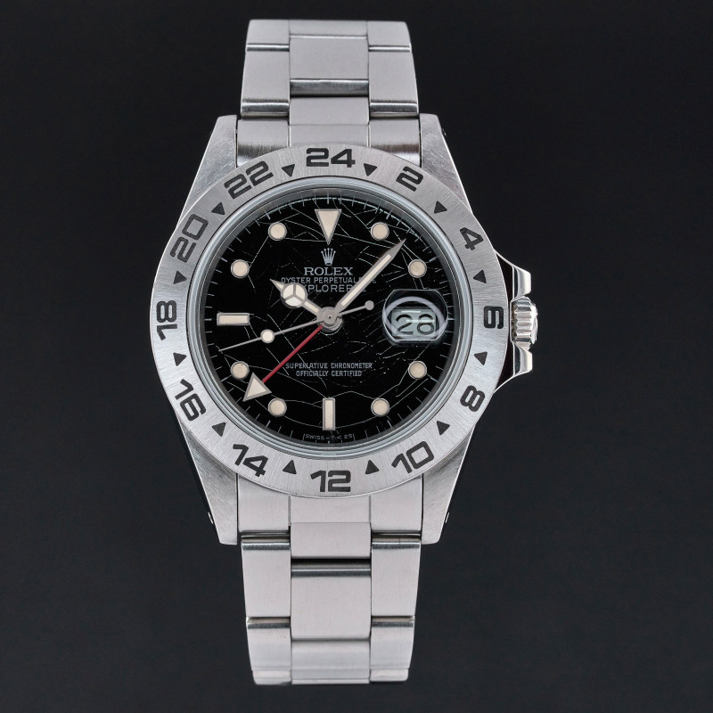 Rolex Explorer II, 40mm, 1984, 1y warranty, Fullset, ref. 16550, Steel, Rail Spider Black dial, Serviced