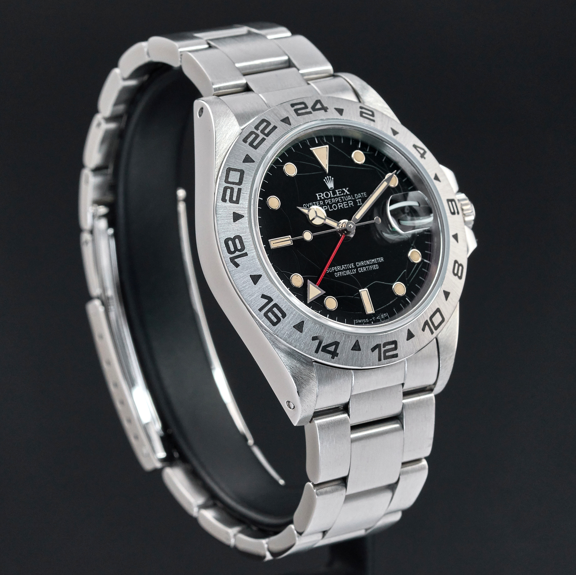 Rolex Explorer II, 40mm, 1984, 1y warranty, Fullset, ref. 16550, Steel, Rail Spider Black dial, Serviced