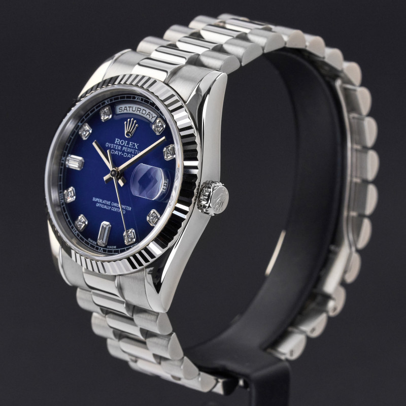 Rolex Day Date President, 118239, 36mm, 2001, White gold, Blue Vignette Big Diamond dial, Fullset, 1y warranty