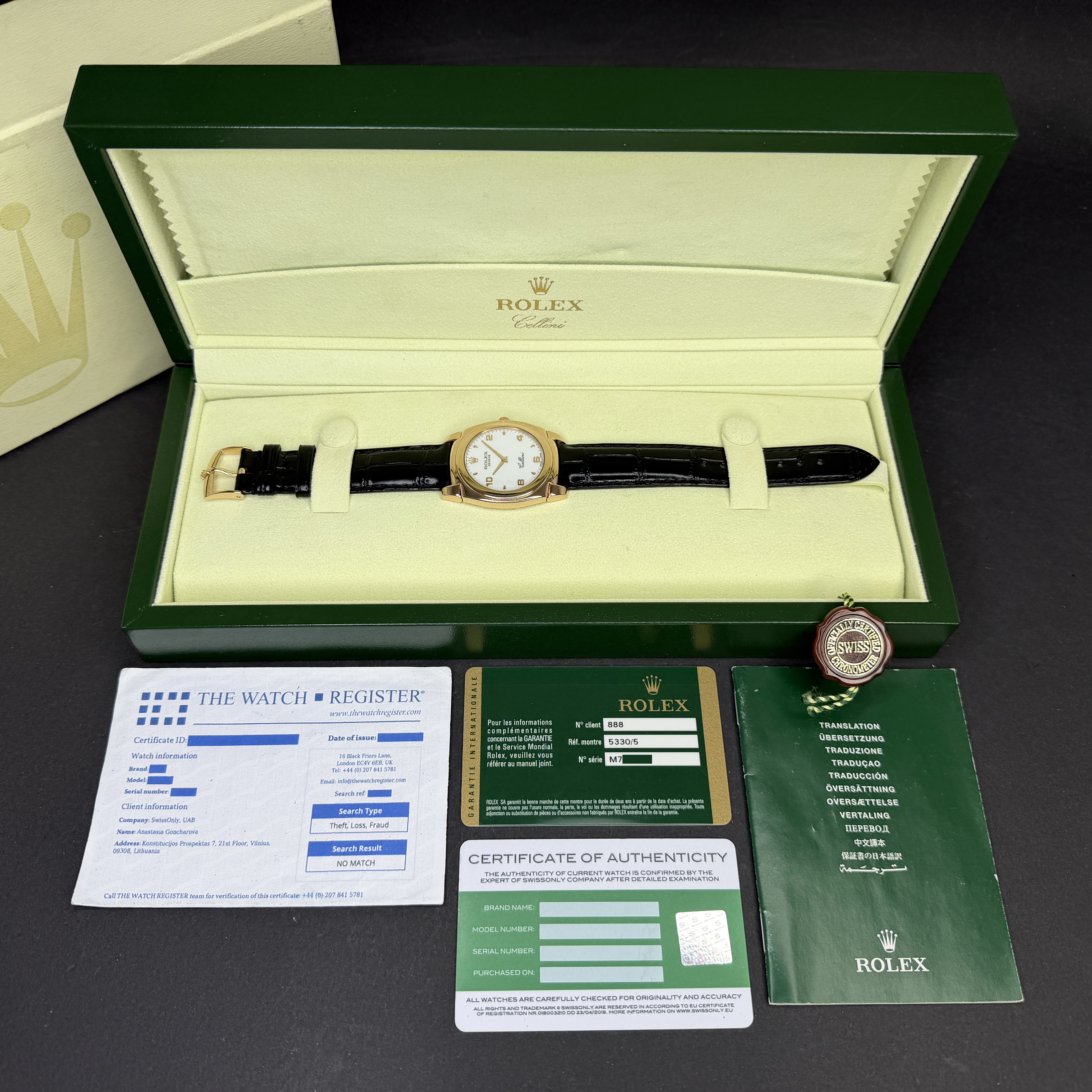 Rolex Cellini Cestello, 5330, 36mm, 2008, Rose gold, White Arabic dial, Fullset, 1y warranty
