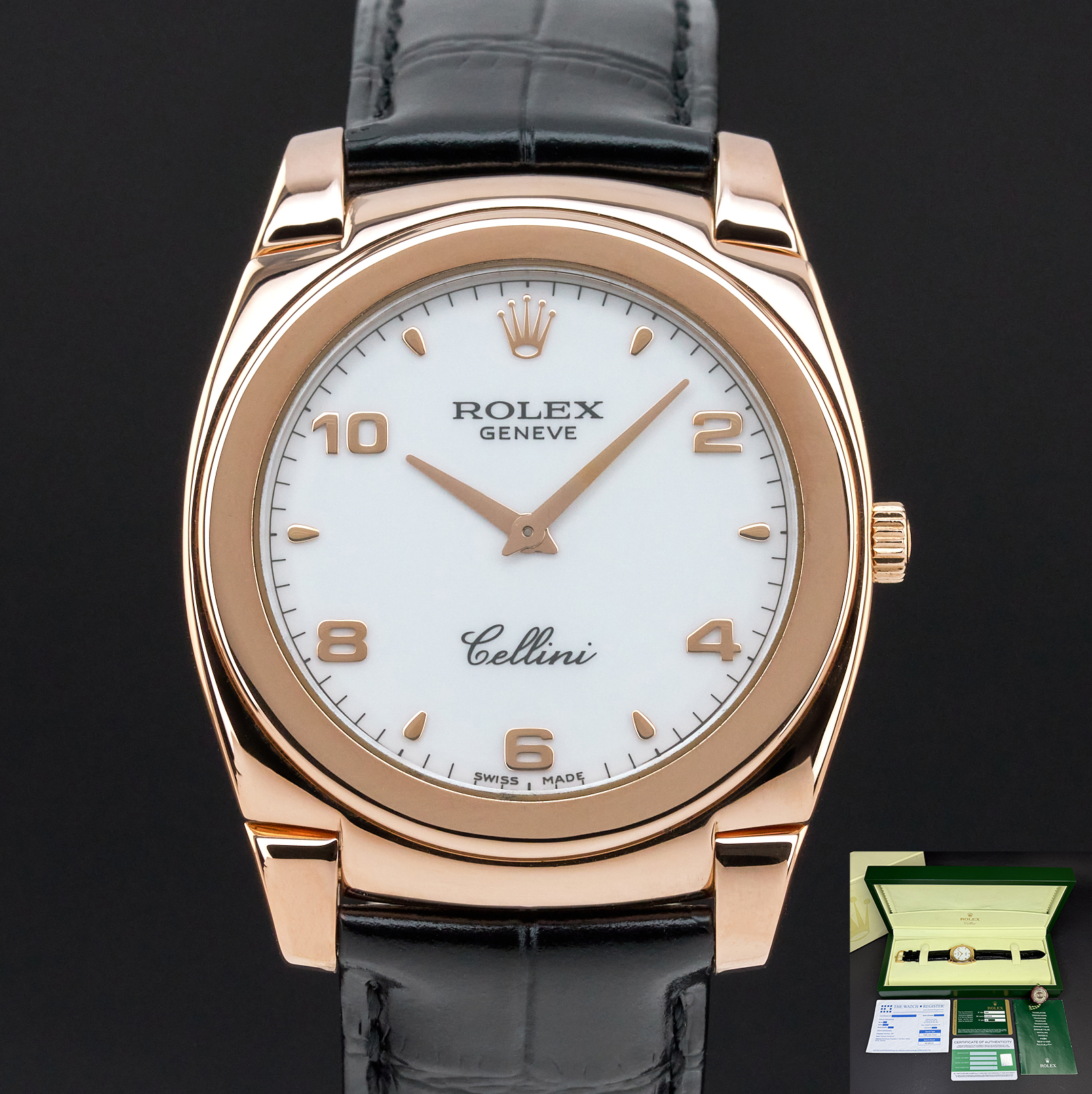 Rolex Cellini Cestello, 5330, 36mm, 2008, Rose gold, White Arabic dial, Fullset, 1y warranty