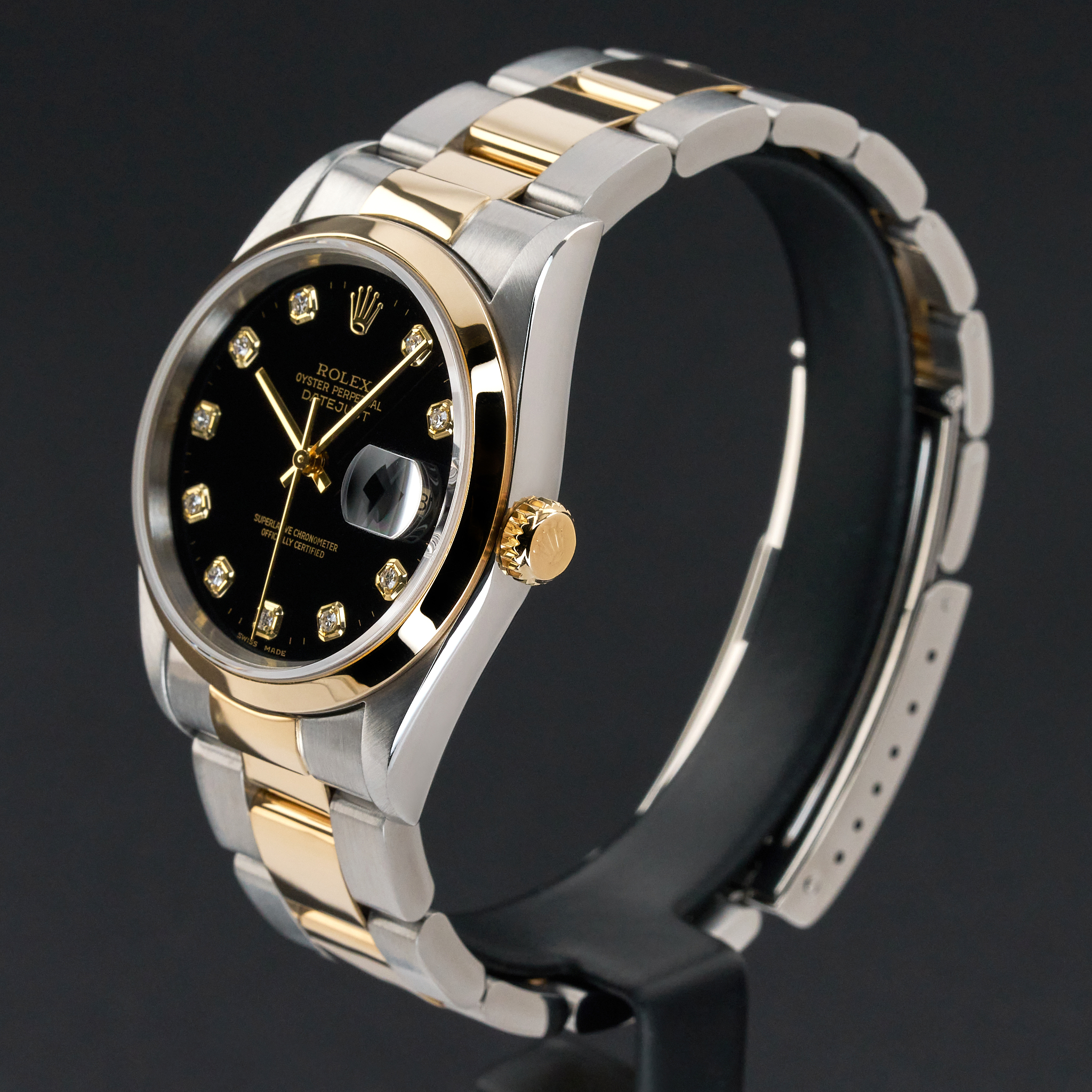 Rolex Datejust, 16203, 36mm, 2001, Two-Tone, Black Diamond dial, Box, 1y warranty