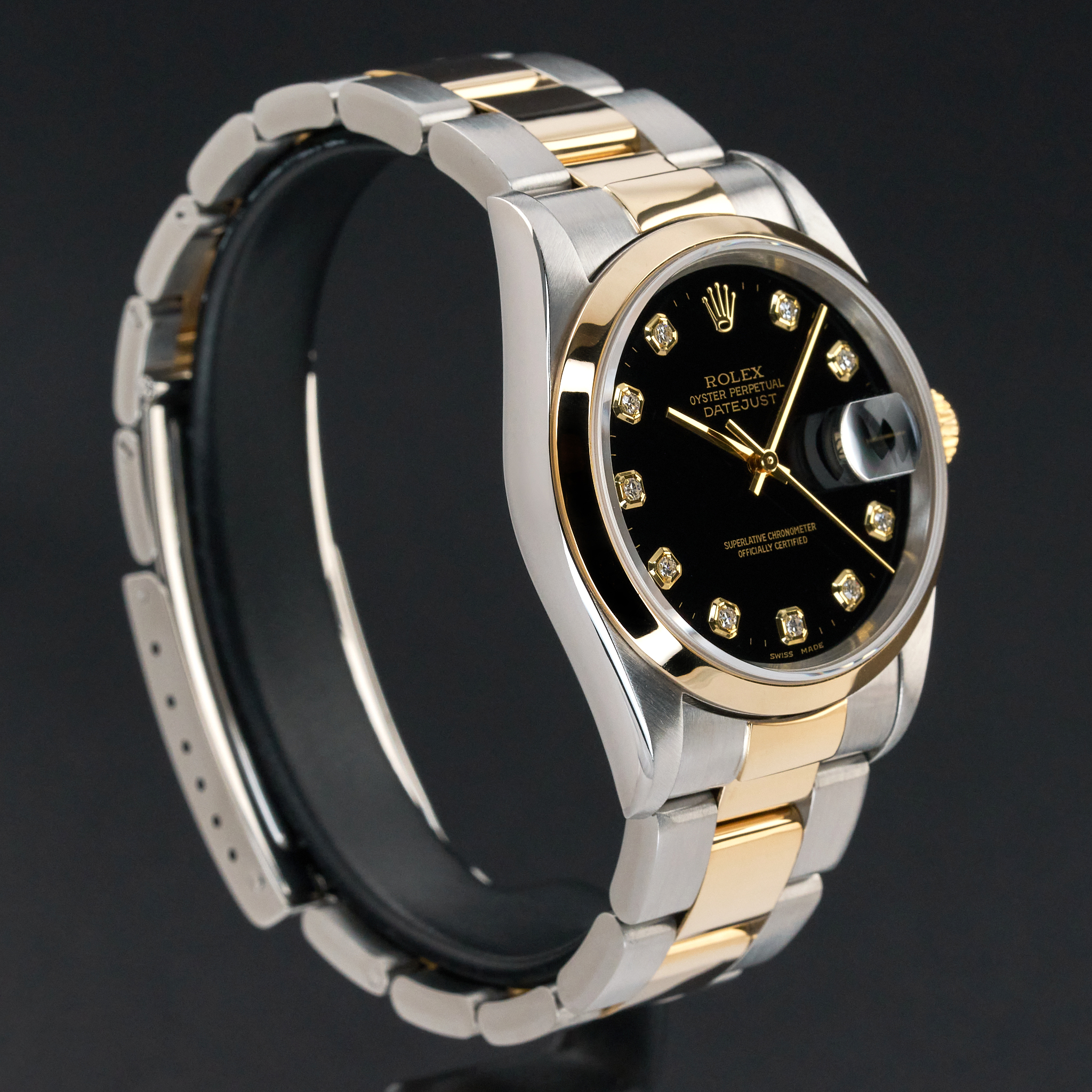 Rolex Datejust, 16203, 36mm, 2001, Two-Tone, Black Diamond dial, Box, 1y warranty