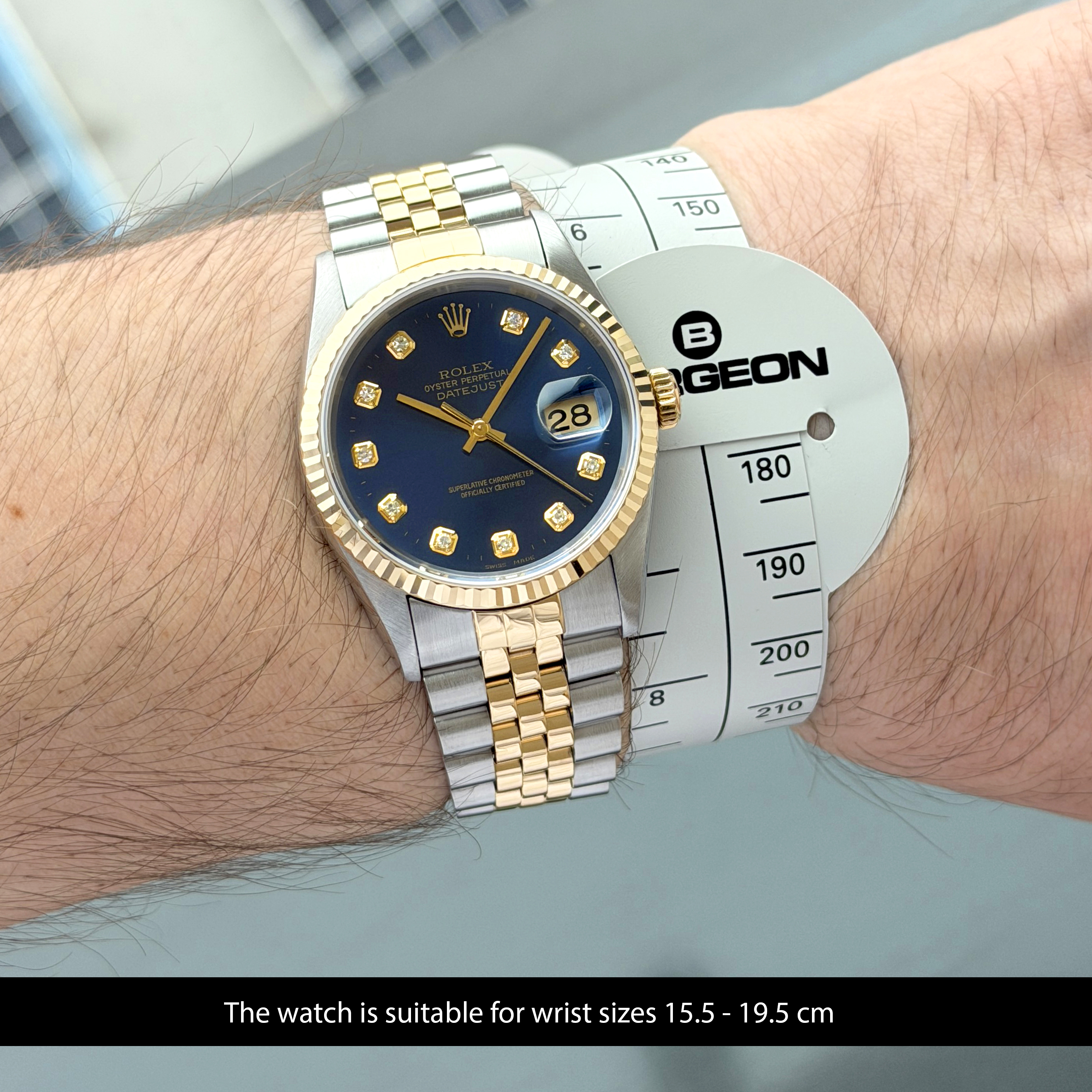 Rolex Datejust, 16233, 36mm, 1995, Two-Tone, Blue Big Diamond dial, Fullset, 1y warranty